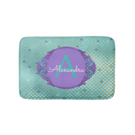 Tapis De Bain Turquoise vert et mauve Étalons de sirène Monogram