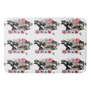 Tapis De Bain Tuxedo Chat Cute Jolie Fleurs Chats Aquarelle