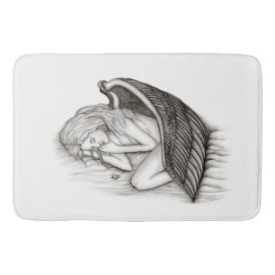 Tapis De Bain Un Angel endormi, noir et blanc