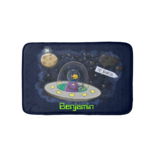 Tapis De Bain Un joli poisson heureux dans l'espace dessin animé
