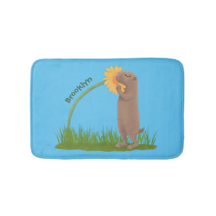 Tapis De Bain Un mignon chien de prairie reniflant la caricature