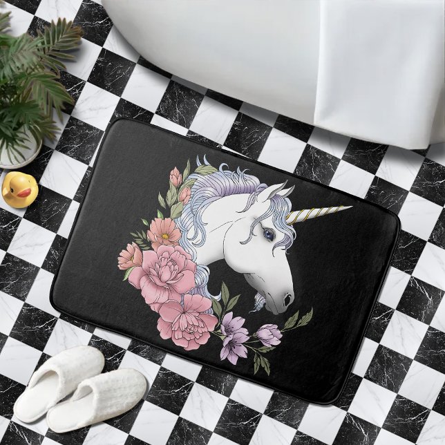 Tapis De Bain Unicorn blanc et Flowers (Créateur téléchargé)