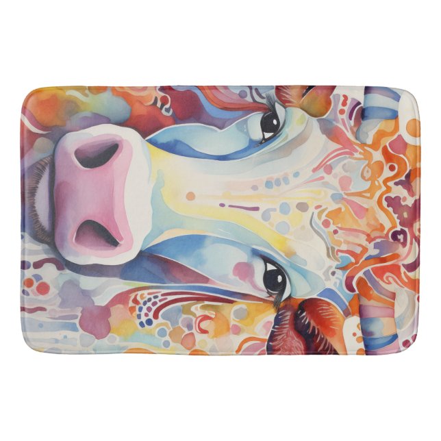 Tapis De Bain Vache à l'aquarelle Bulles Douce (Devant)