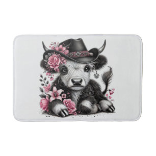 Tapis De Bain Vache des Highlands avec chapeau floral