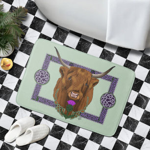Tapis De Bain Vache Écossaise des Highlands Chardon Celtique Vio