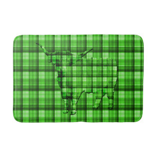 Tapis De Bain Vache Tartan Vert Highland, Mousse de mémoire
