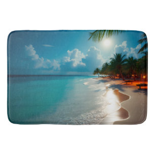 Tapis De Bain Vagues tropicales Plage ciel bleu nuageux