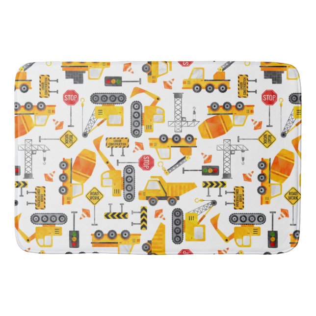 Tapis De Bain Véhicules de construction d'aquarelles pour enfant (Devant)