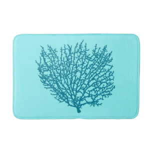 Tapis De Bain Ventilateur Coral Print, Turquoise sur un arrière