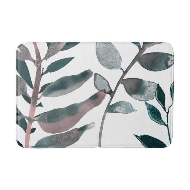 Tapis De Bain Verdure rustique Bleue Botanique Feuille Aquarelle (Devant)