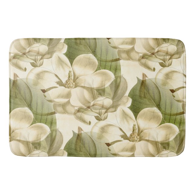 Tapis De Bain vert floral de magnolia (Devant)