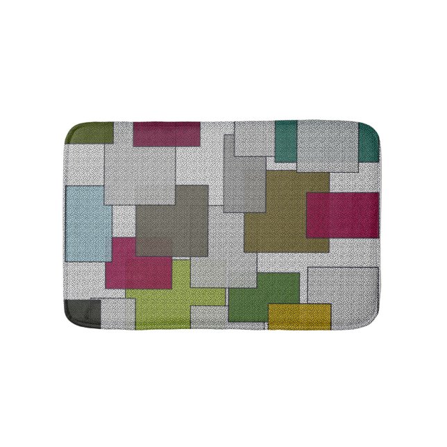 Tapis De Bain Vert géométrique tendance rétro, violet gris (Devant)