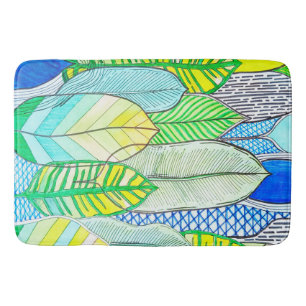 Tapis De Bain Vert Jaune mignon Moderne Tropical Boho Feuille