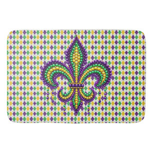 Tapis De Bain Vert jaune pourpre Mardi Gras fleur de lis