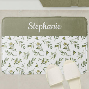 Tapis De Bain Vert sauge monogramme olivier campagne française