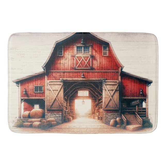 Tapis De Bain Vieille grange rouge campagne rustique (Devant)