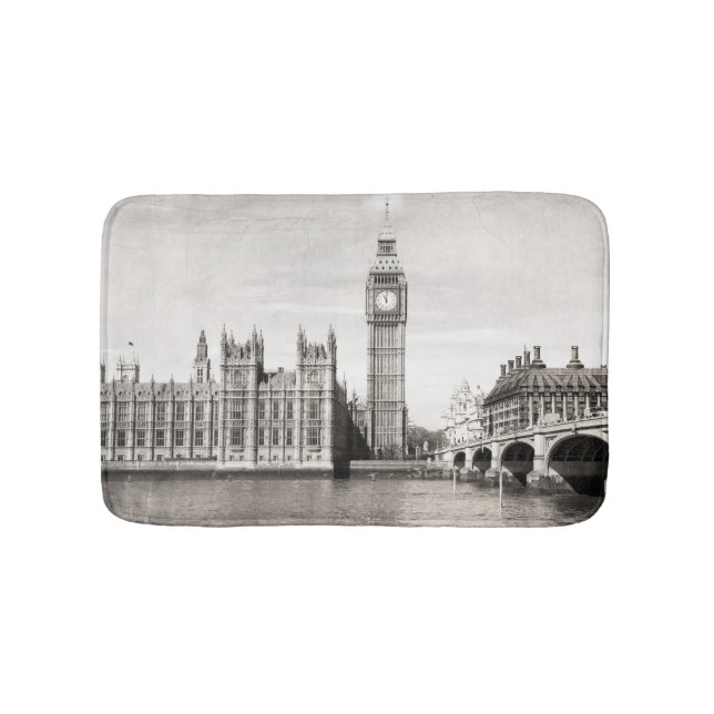 Tapis De Bain Vieux Londres, noir et blanc. (Devant)