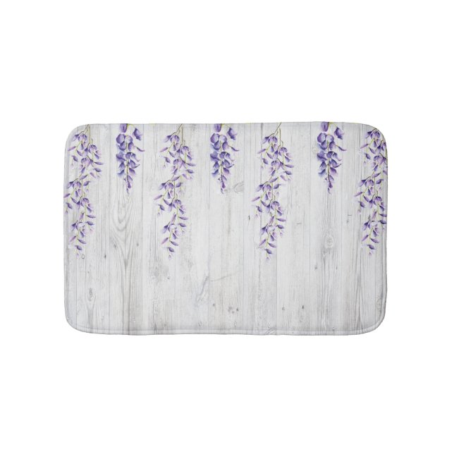 Tapis De Bain Vignes de la Wisteria sur mur de bois blanc (Devant)
