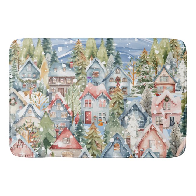Tapis De Bain Village d'hiver Blue Mountain Snowy (Devant)