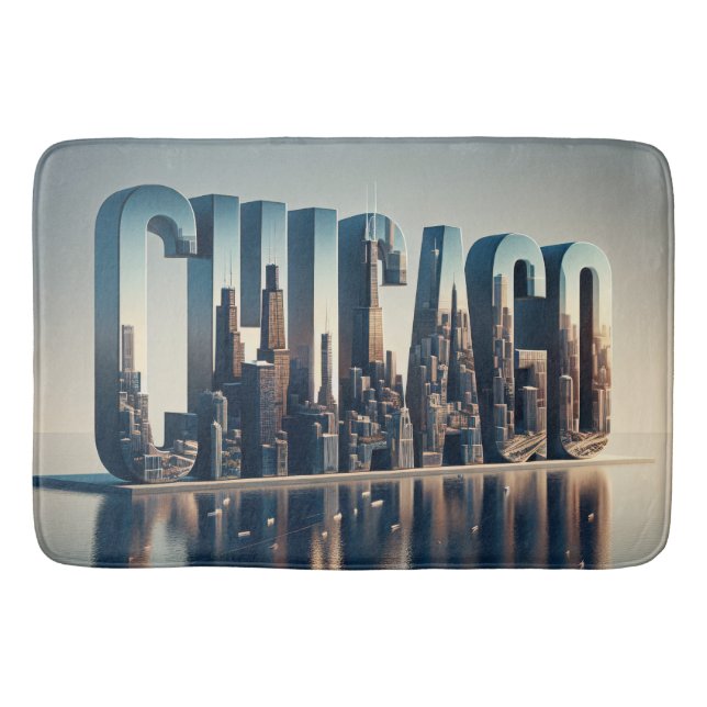Tapis De Bain Ville De Chicago Avec Réflexion De L'Eau (Devant)