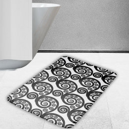 Tapis De Bain Vintage Black White Curly Swils Fern Leaf Motif