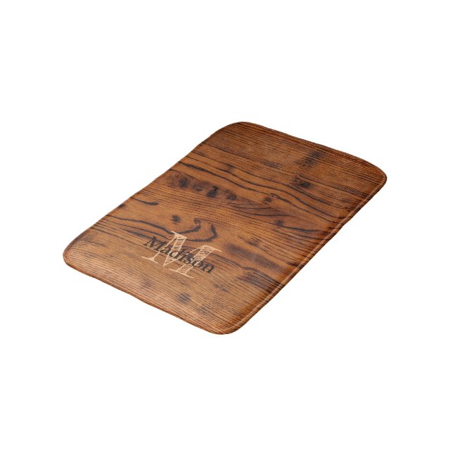 Tapis De Bain Vintage bois brun brun roux Monogramme (Angle)