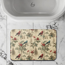 Tapis De Bain Vintage Christmas Blue Jay Red Mockingbird