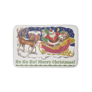 Tapis De Bain Vintage Christmas, Jolly Santa Claus with Sleigh