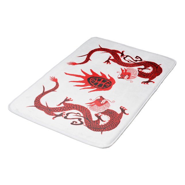 Tapis De Bain Vintage Dragon Holiday rouge et noir (Angle)