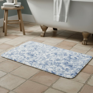 Tapis De Bain Vintage Élégant Toile Florale Bleue