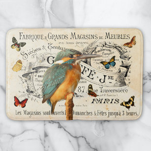 Tapis De Bain Vintage Kingfisher & Papillons Publicité française