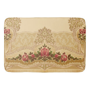 Tapis De Bain Vintage style Embossé Gold et Red Floral