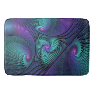 Tapis De Bain Violet Rencontre Turquoise Moderne Art Fractal Abs