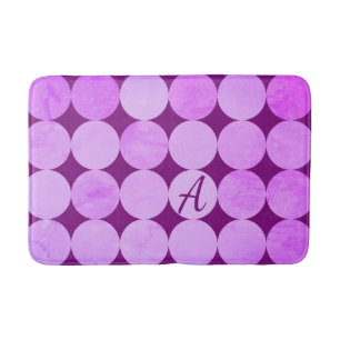 Tapis De Bain Violet, Violet Magenta et Cercles roses Monogramme