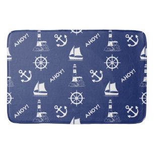 Tapis De Bain Voile Illustrant Big Ptn Blanc+Bleu Marine