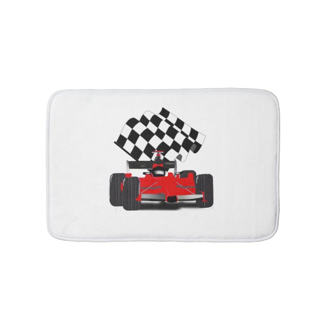 Tapis De Bain Voiture Red Race avec drapeau À damiers (Devant)