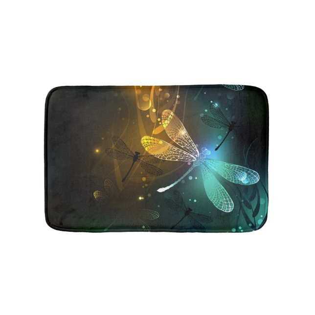 Tapis De Bain Vol de libellule verte lumineuse (Devant)