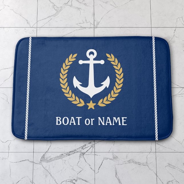 Tapis De Bain Votre nom de bateau Ancre nautique Gold Laurel Nav (Several sizes to choose from.)