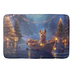 Tapis De Bain Voyage de Noël festif du terrier australien