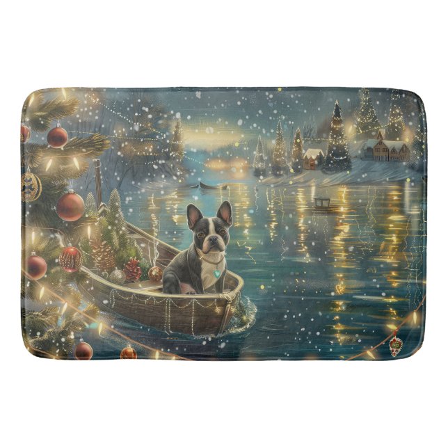 Tapis De Bain Voyage festif de Noël de Boston Terrier (Devant)