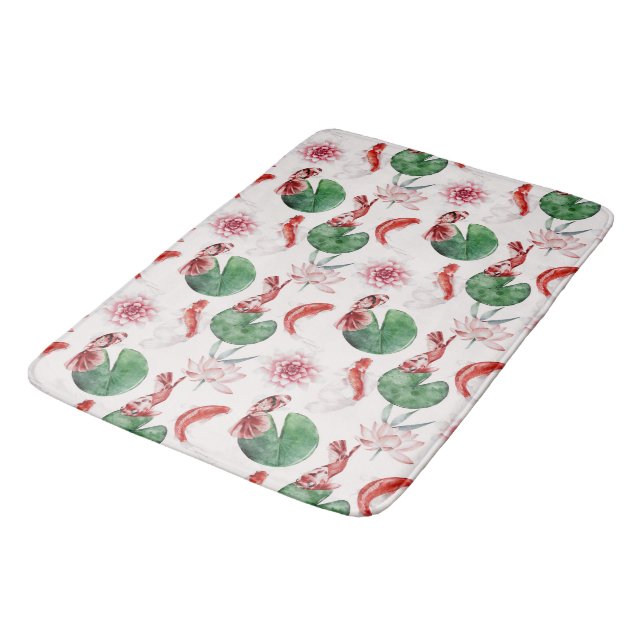 Tapis De Bain Watercolor Art Koi Fish Lotus Lily Pad (Angle)