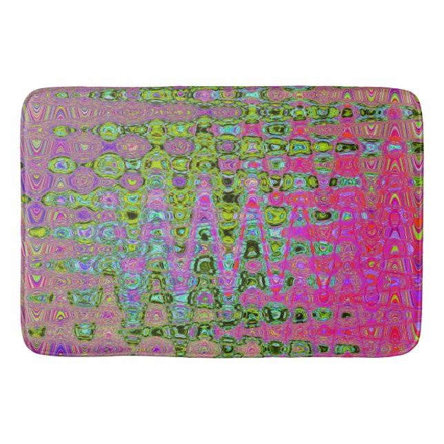 Tapis De Bain Wavy Abstract Green and Red Retro Mosaic Zigzags (Devant)