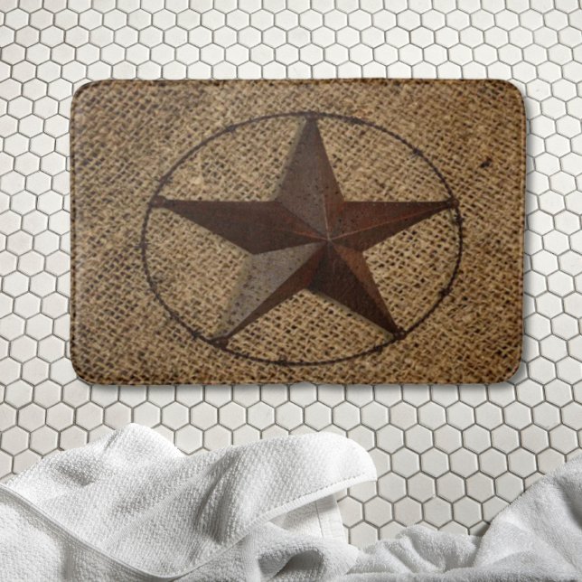 Tapis De Bain Western Country Rustic Burlap Primitif Texas Star (Western Country Rustic Burlap Primitive Texas Star Bath Mat)
