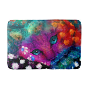 Tapis De Bain Whimsical Abstrait Dreamy Kitty Chat Turquoise pou