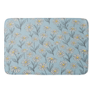 Tapis De Bain whimsical daisies on blue background
