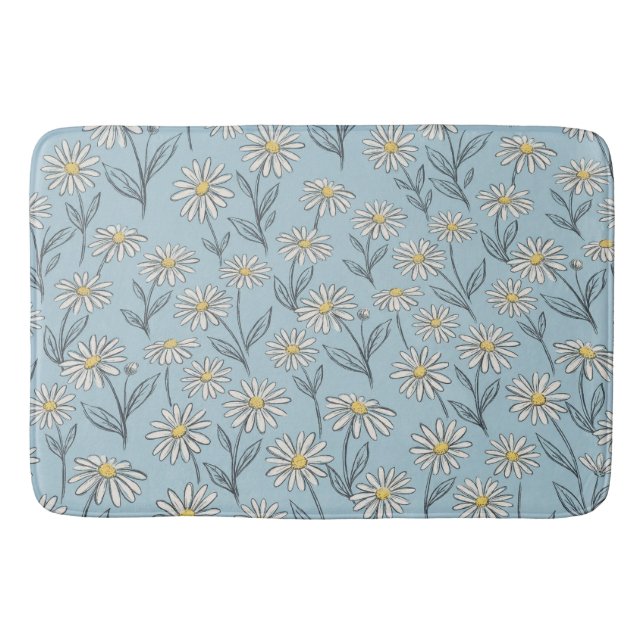 Tapis De Bain whimsical daisies on blue background (Devant)