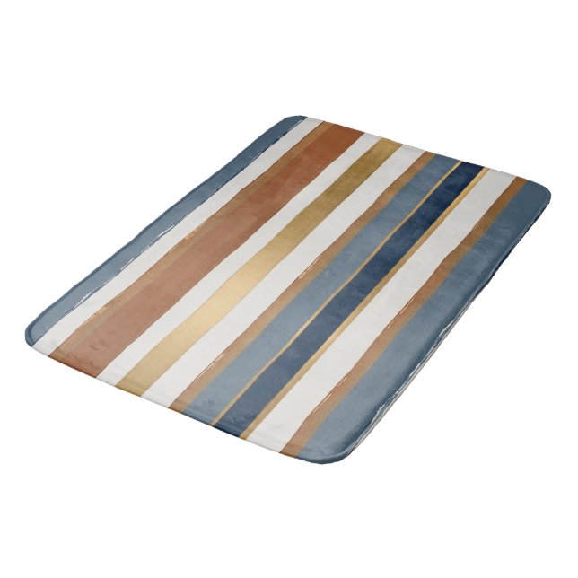 Tapis De Bain White blue gold and copper horizontal stripes (Angle)