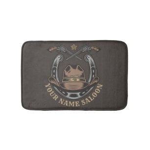 Tapis De Bain Wild West Revolver Horseshoe Western Cowboy Saloon