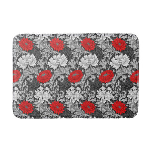 Tapis De Bain William Morris Chrysanthèmes, gris et rouge