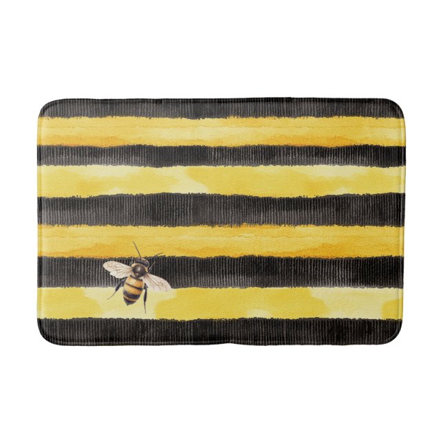 Tapis De Bain Yellow Gold Black Stripes Honey Bee  (Devant)